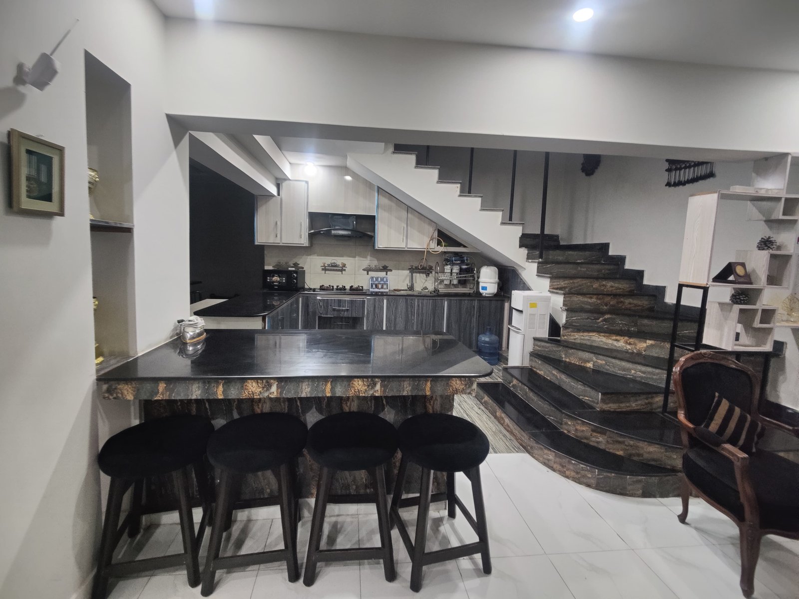 Open furnished basement with 3 bedrooms